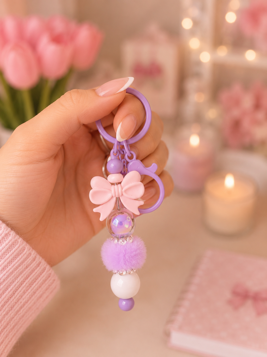 pink bow keychain